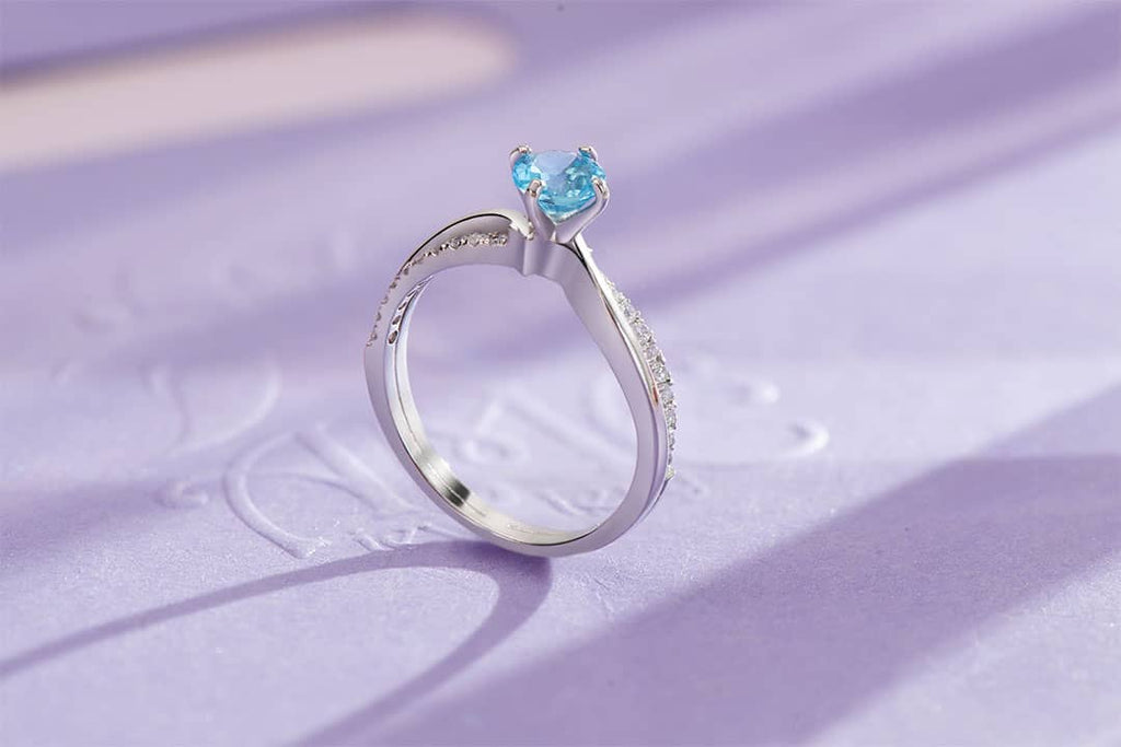 Nhẫn nữ Đá quý thiên nhiên Blue Topaz Split Shank Ring in Sterling Silver by AME Jewellery