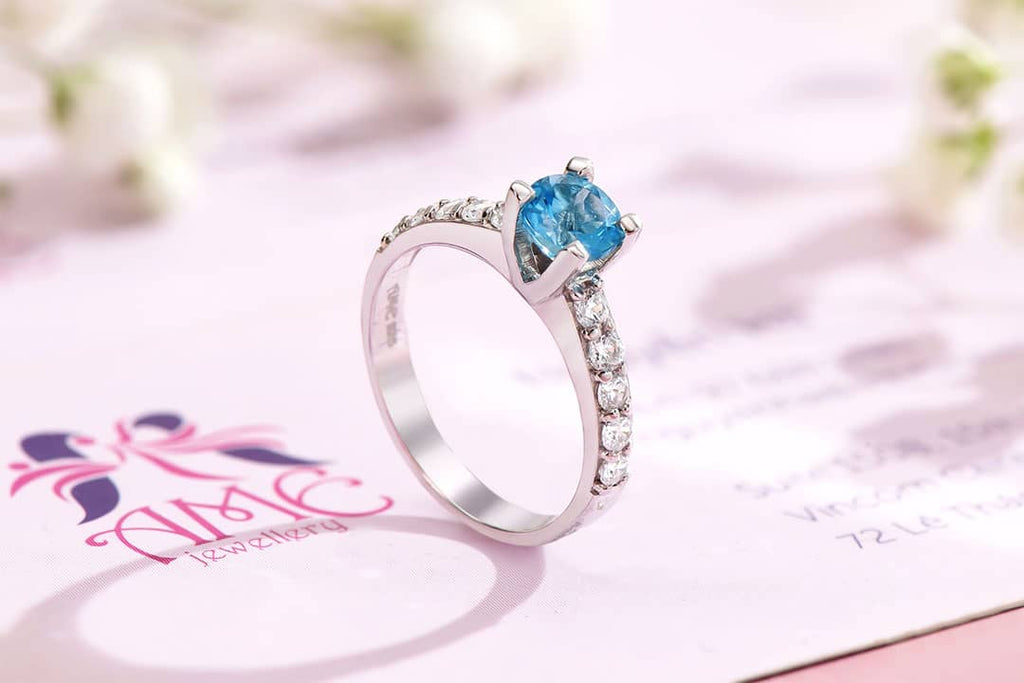 Nhẫn nữ Đá quý tự nhiên Blue Topaz Ring in Sterling Silver by AME Jewellery