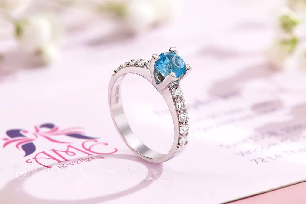 Nhẫn nữ Đá quý tự nhiên Blue Topaz Silver Ring | AME Jewellery