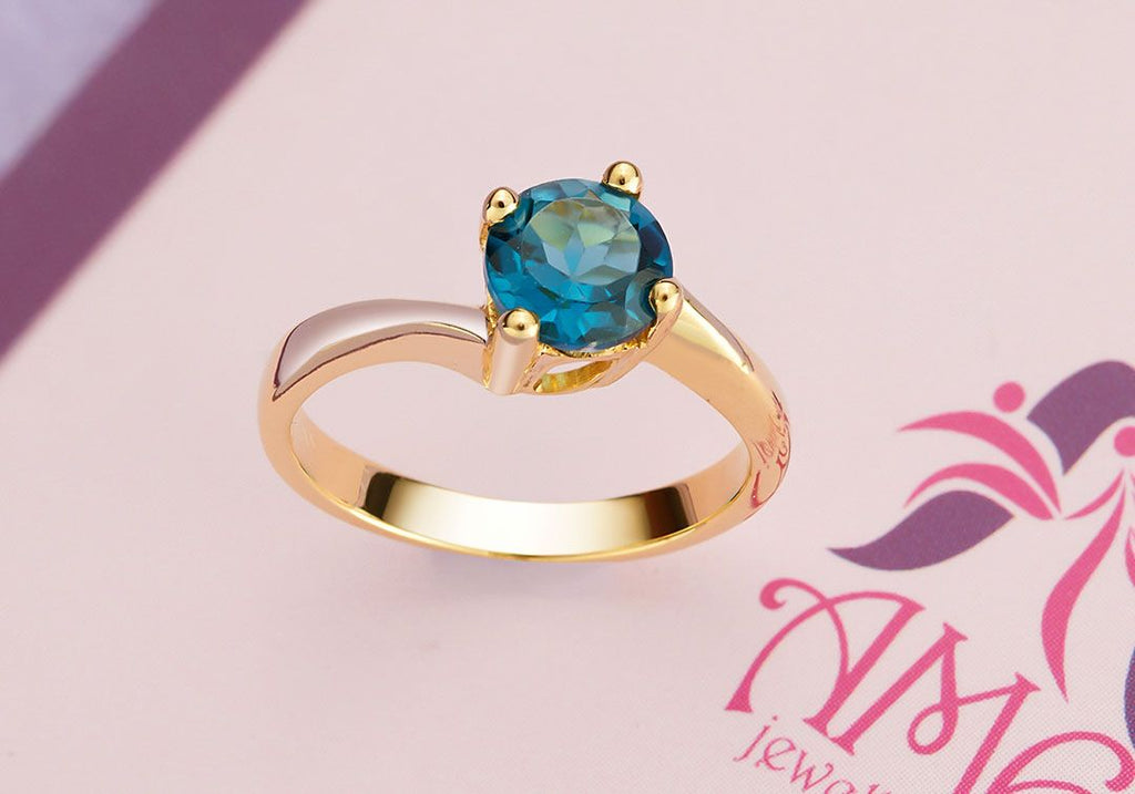 Nhẫn Vàng 14K Đá quý thiên nhiên London Blue Topaz Gold Ring - AME Jewellery