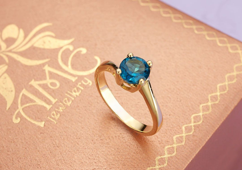 Nhẫn Vàng 14K Đá quý thiên nhiên London Blue Topaz Gold Ring - AME Jewellery