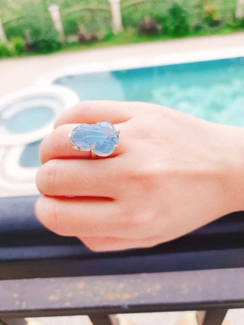 Nhẫn Vàng 14K Tỳ Hưu Đá quý tự nhiên Aquamarine - AME Jewellery