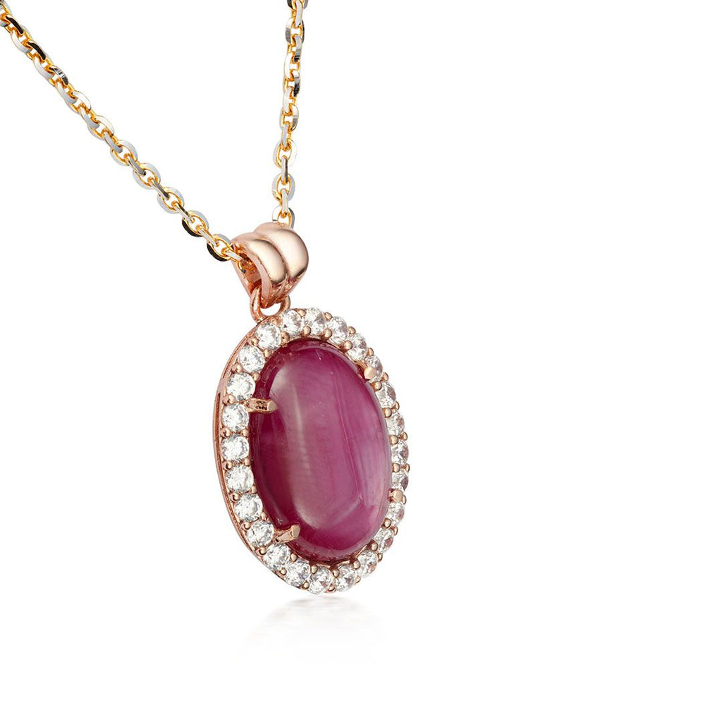 Mặt dây Vàng hồng Đá quý tự nhiên cabochon oval Ruby Rose Pendant Necklace in 14K Rose Gold by AME Jewellery