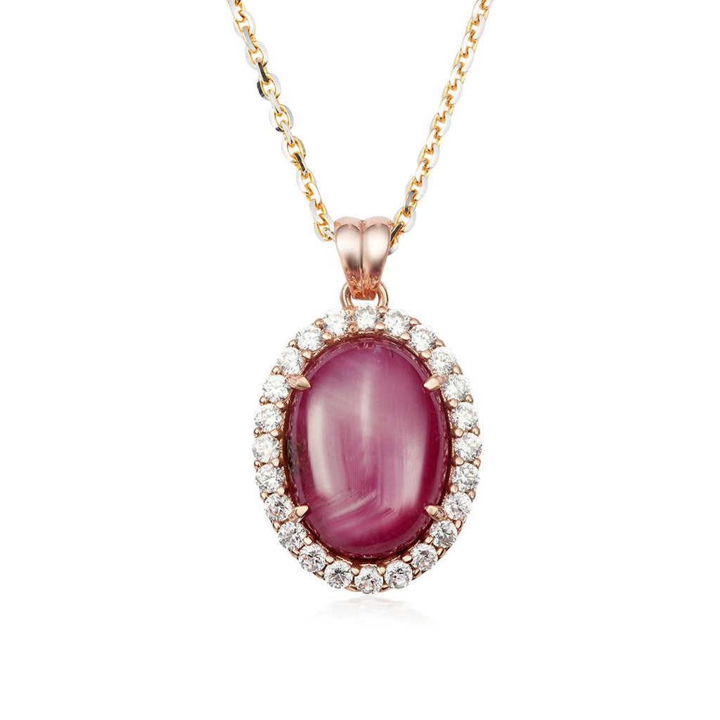 Mặt dây Vàng hồng Đá quý tự nhiên cabochon oval Ruby Rose Pendant Necklace in 14K Rose Gold by AME Jewellery