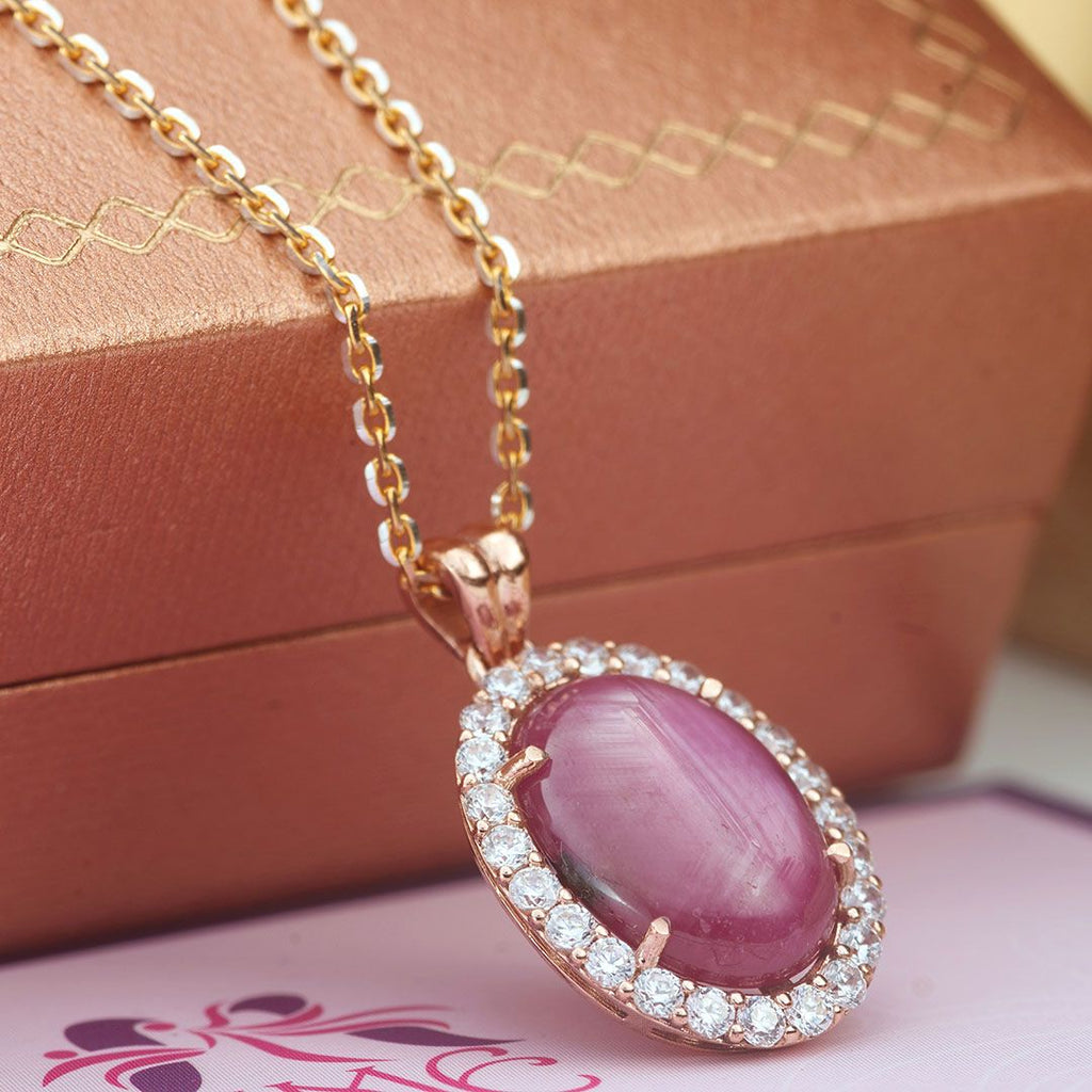 Mặt dây Vàng hồng Đá quý tự nhiên cabochon oval Ruby Rose Pendant Necklace in 14K Rose Gold by AME Jewellery