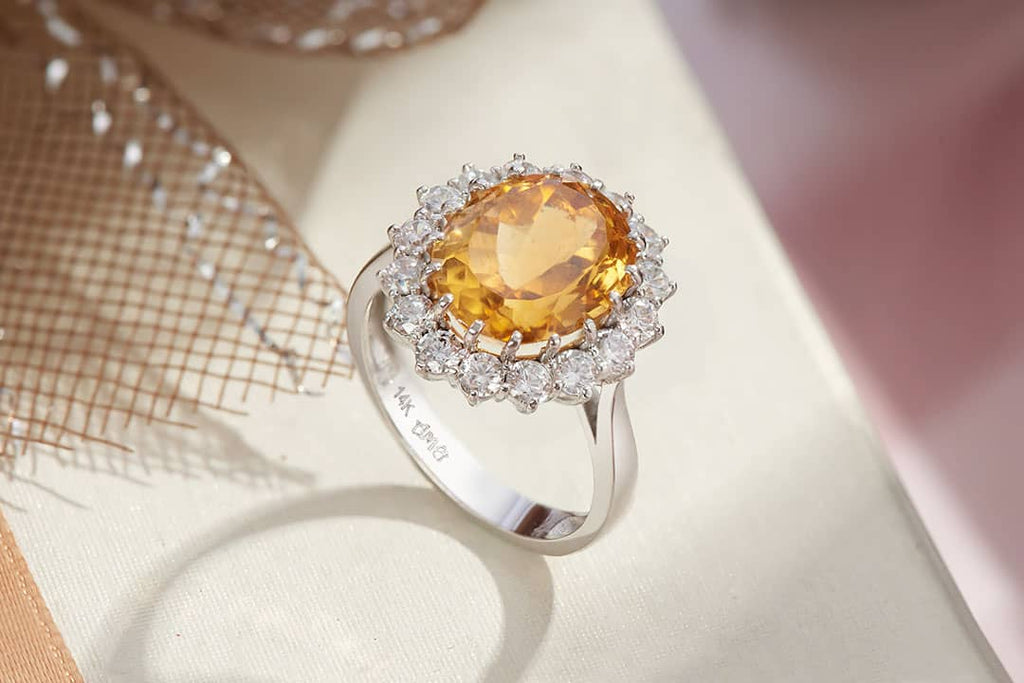 Nhẫn Vàng trắng Đá quý tự nhiên oval Citrine Ring in 14K White Gold by AME Jewellery