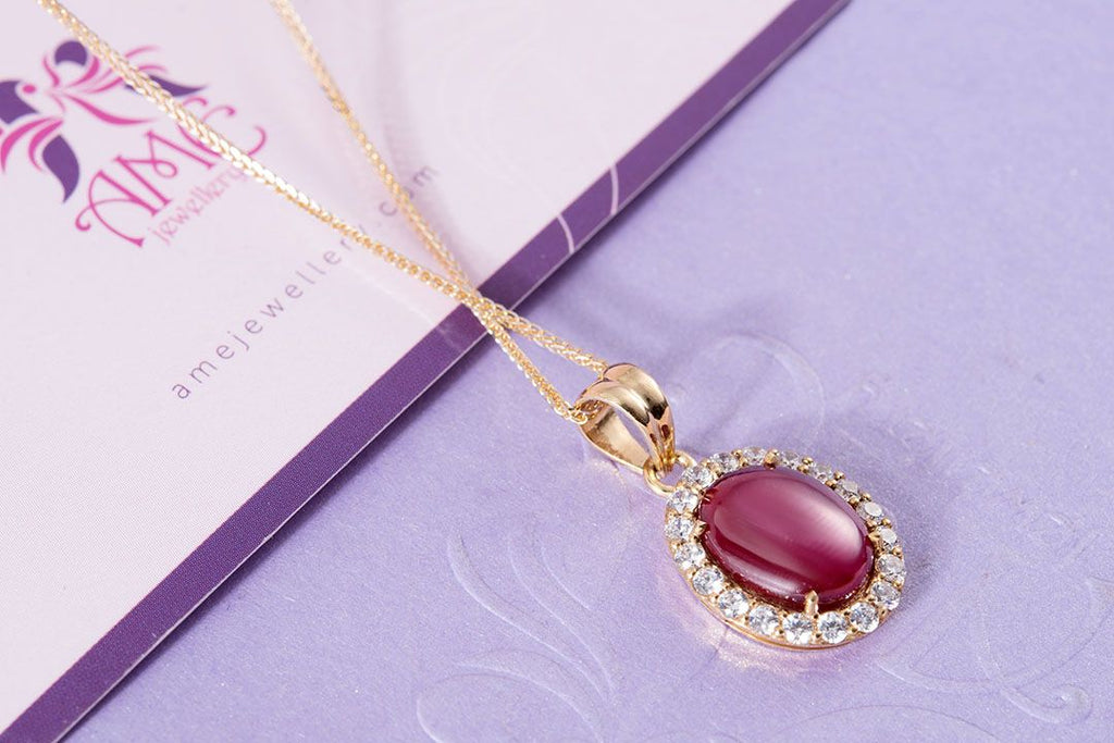 Mặt dây chuyền Vàng Đá quý thiênnhiên Ruby Pendant Necklace in 14K Yellow Gold by AME Jewellery