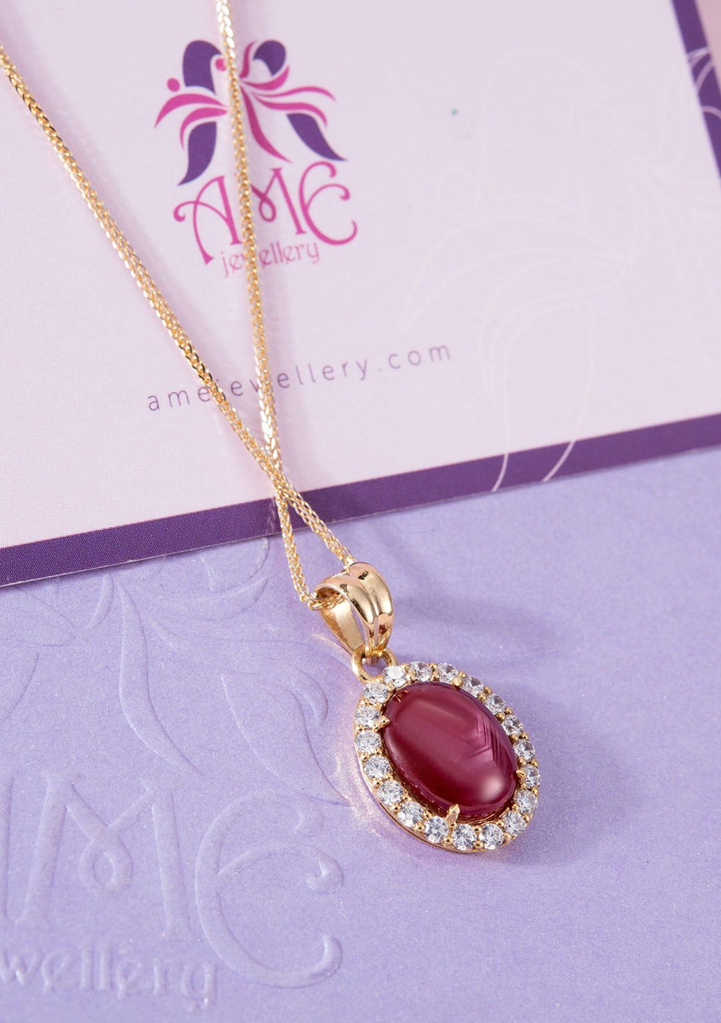 Mặt dây chuyền Vàng Đá quý thiênnhiên Ruby Pendant Necklace in 14K Yellow Gold by AME Jewellery