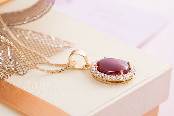 Mặt dây chuyền Vàng Đá quý thiênnhiên Ruby Pendant Necklace in 14K Yellow Gold by AME Jewellery