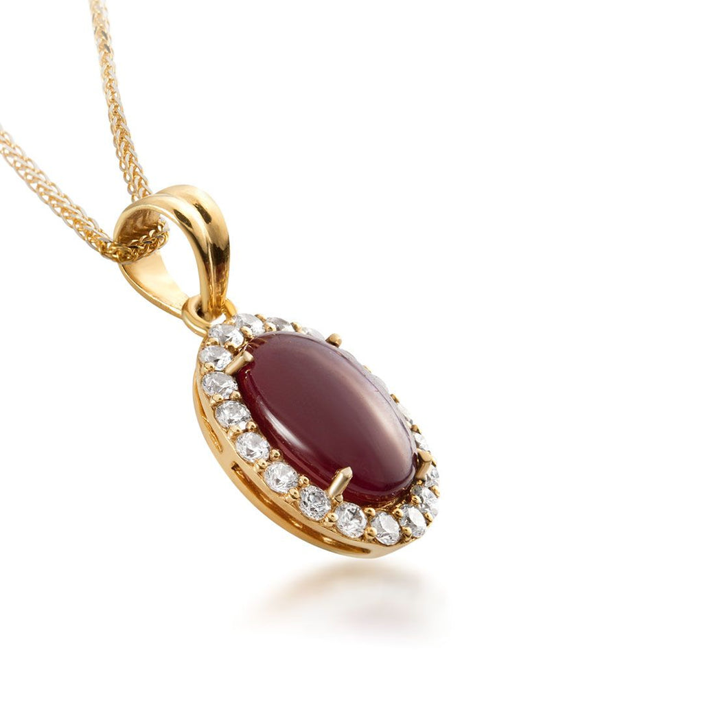 Natural Oval-Cabochon Ruby Halo Pendant 14K Yellow Gold– AME Jewellery