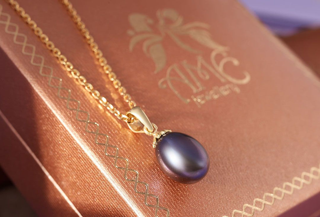 Mặt dây chuyền Vàng 14K Ngọc trai giọt Teardrop Peacock Green Freshwater Pearl Pendant Necklace in 14K Gold by AME Jewellery