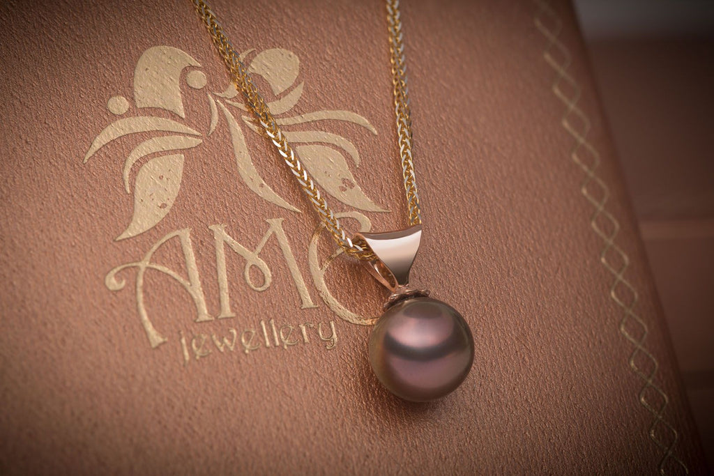 Mặt dây chuyền Vàng hồng Ngọc trai Aubergine Freshwater Pearl Pendant Necklace in 14K Rose Gold by AME Jewellery