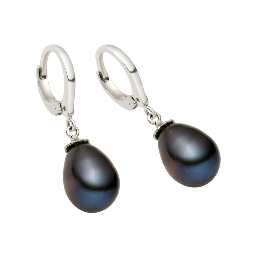 Peacock Teardrop Freshwater Pearl Drop Huggie Hoop Earrings in Sterling Silver - AME Jewellery