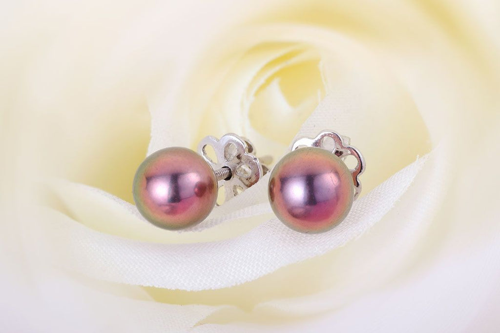 Peacock Green Freshwater Pearl Stud Earrings in Sterling Silver - AME Jewellery