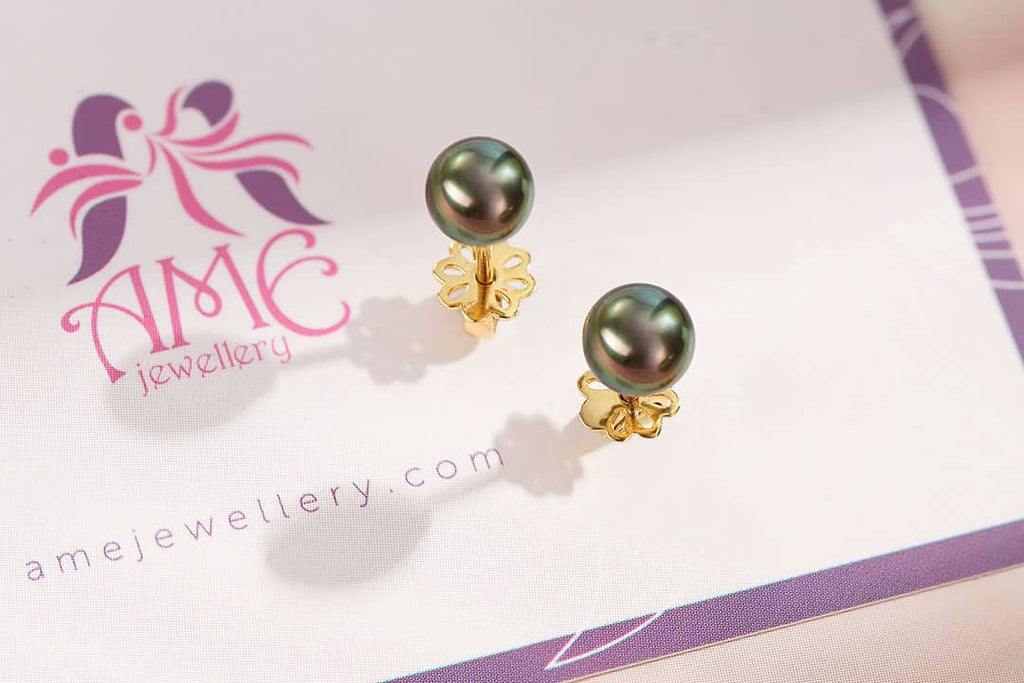 Bông tai Vàng 14K Ngọc trai Peacock Freshwater Pearl Gold Earrings | AME Jewellery