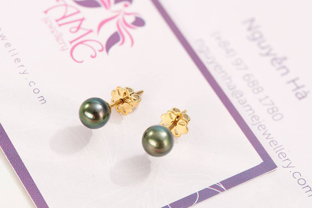 Bông tai Vàng 14K Ngọc trai Peacock Freshwater Pearl Gold Earrings | AME Jewellery