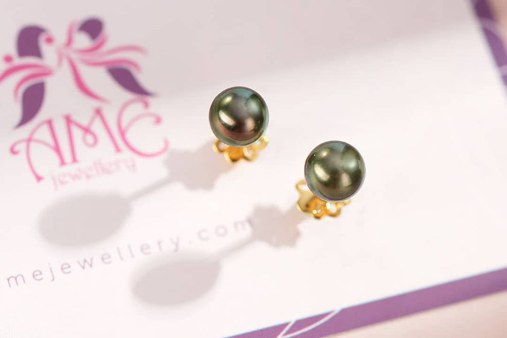 Bông tai Vàng 14K Ngọc trai Peacock Freshwater Pearl Gold Earrings | AME Jewellery