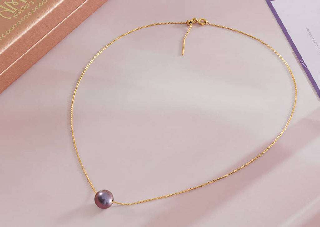 Dây chuyền Vàng Ngọc trai Aubergine Freshwater Pearl Chain Necklace in 14K Yellow Gold by AME Jewellery