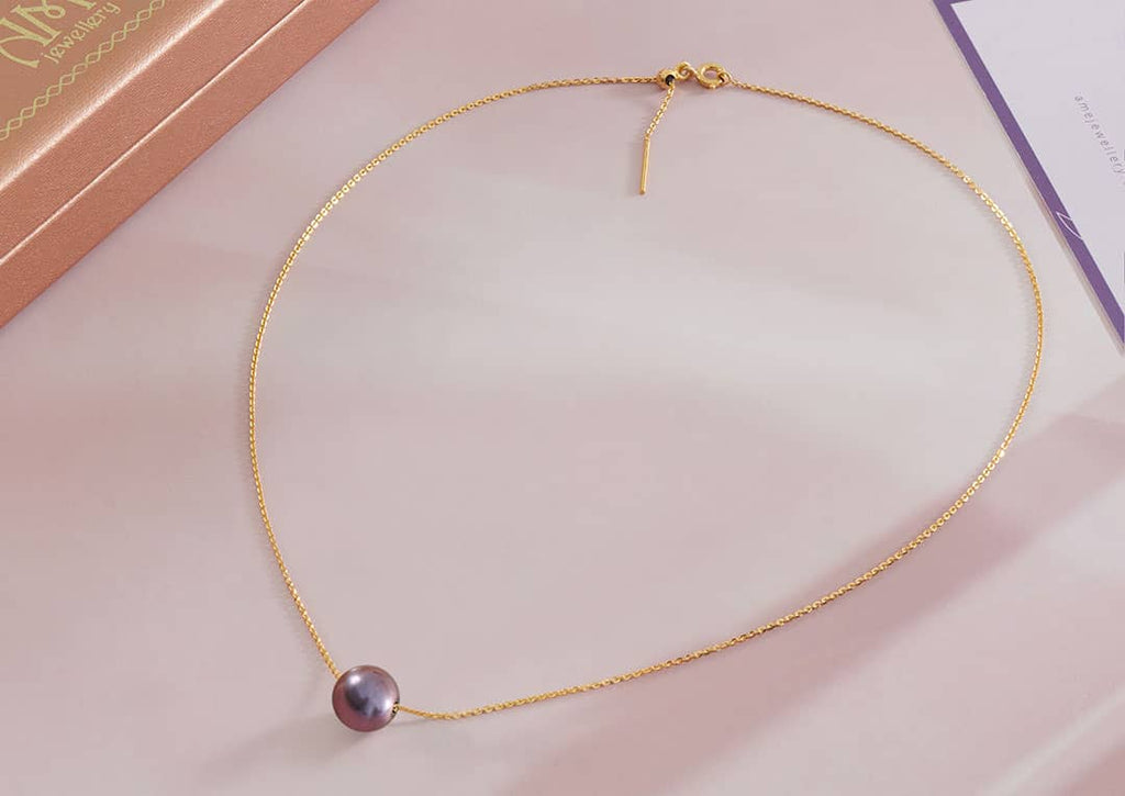Single Peacock Freshwater Pearl Chain Necklace in 14K Yellow Gold | AME Jewellery