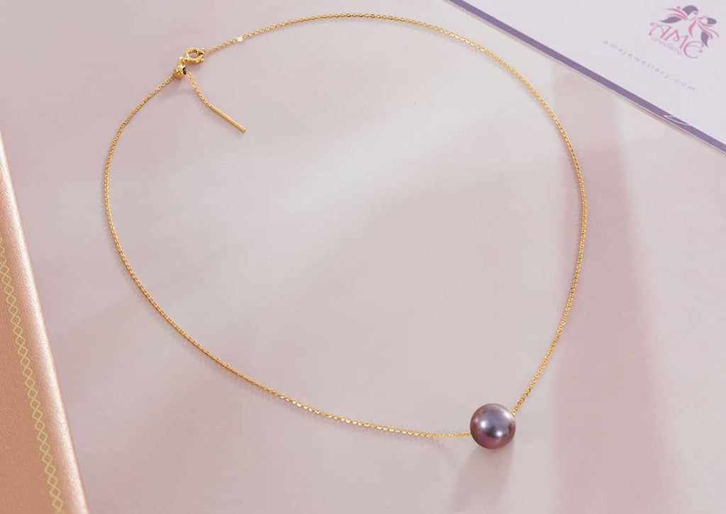 Dây chuyền Vàng Ngọc trai Aubergine Freshwater Pearl Chain Necklace in 14K Yellow Gold by AME Jewellery