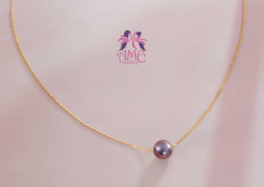 Dây chuyền Vàng Ngọc trai Aubergine Freshwater Pearl Chain Necklace in 14K Yellow Gold by AME Jewellery