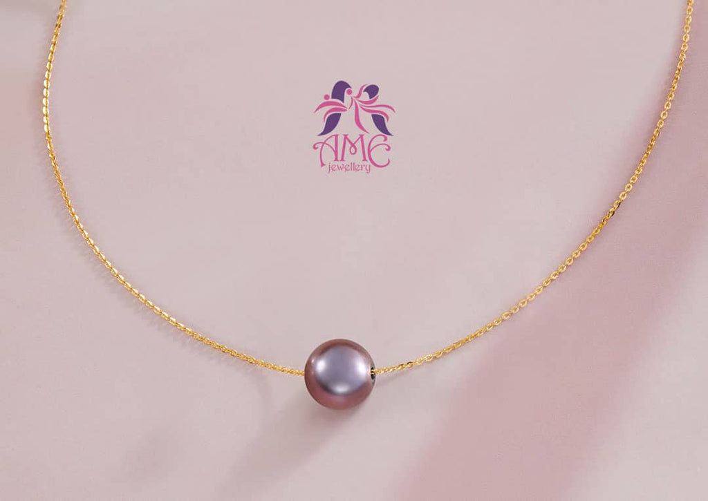 Dây chuyền Vàng Ngọc trai Aubergine Freshwater Pearl Chain Necklace in 14K Yellow Gold by AME Jewellery