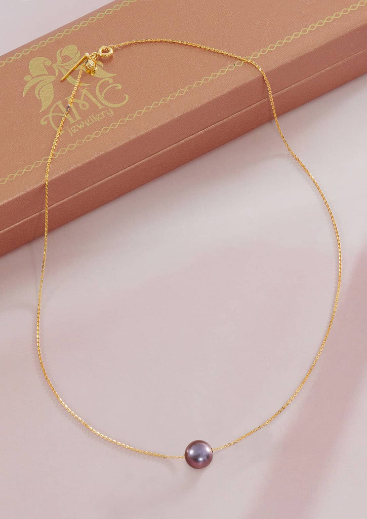 Dây chuyền Vàng Ngọc trai Aubergine Freshwater Pearl Chain Necklace in 14K Yellow Gold by AME Jewellery