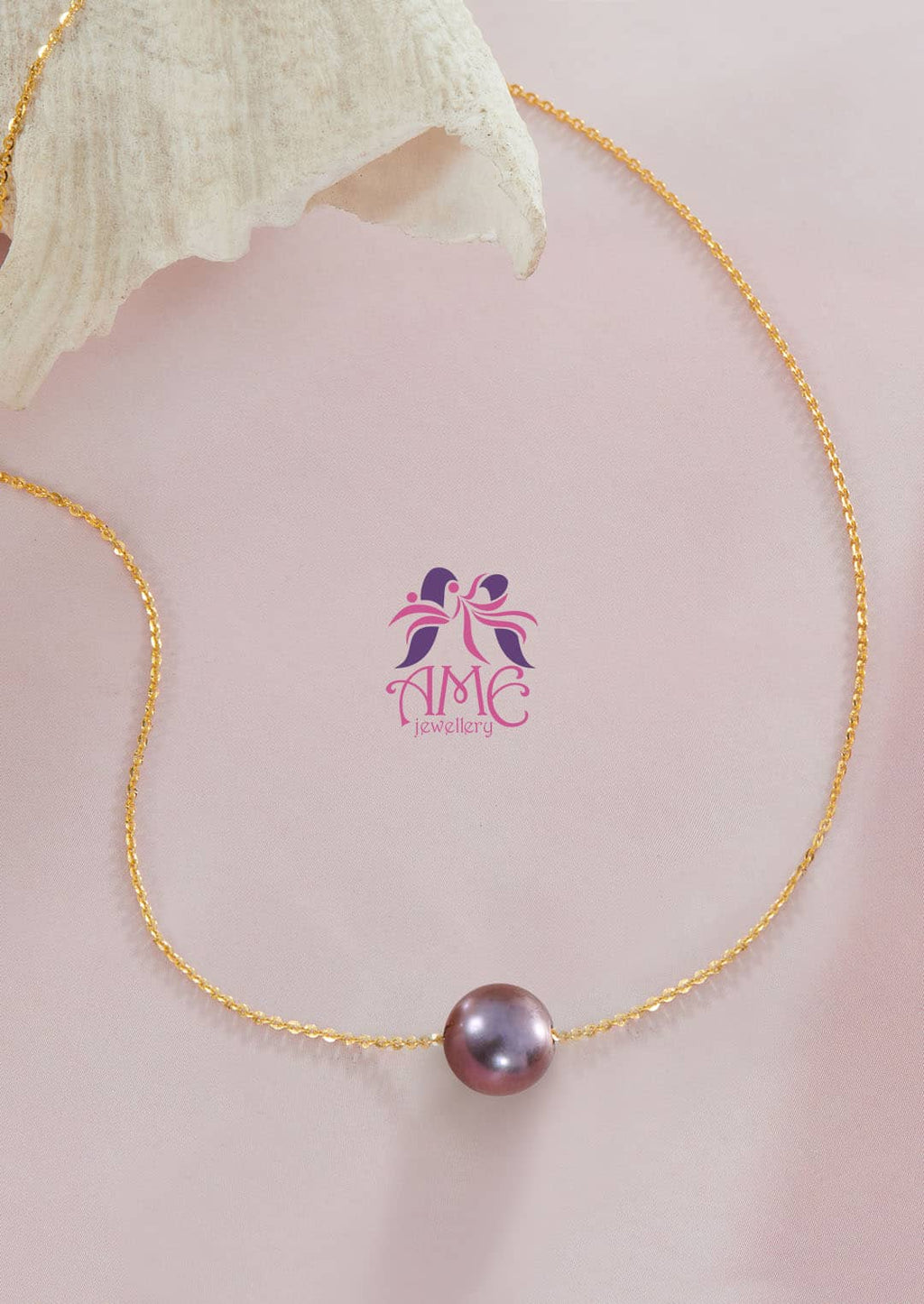 Dây chuyền Vàng Ngọc trai Aubergine Freshwater Pearl Chain Necklace in 14K Yellow Gold by AME Jewellery