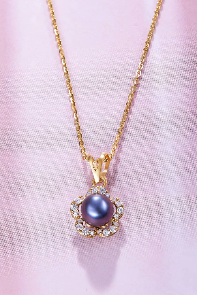 Mặt dây chuyền Hoa Mai Vàng Ngọc trai Aubergine Pearl Apricot Blossom Flower Pendant Necklace by AME Jewellery