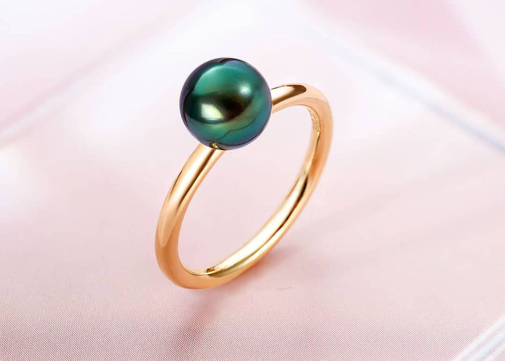 Nhẫn Vàng Ngọc trai Peacock Green Freshwater Pearl Gold Ring in 14K Yellow Gold by AME Jewellery