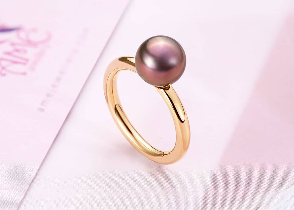 Nhẫn nữ Vàng Ngọc trai Aubergine Freshwater Pearl Classic Ring in 14K yellow Gold by AME Jewellery