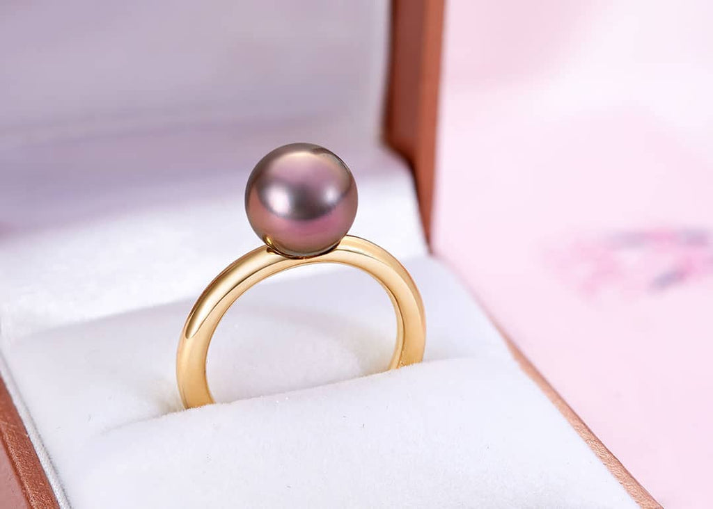 Nhẫn nữ Vàng Ngọc trai Aubergine Freshwater Pearl Classic Ring in 14K yellow Gold by AME Jewellery