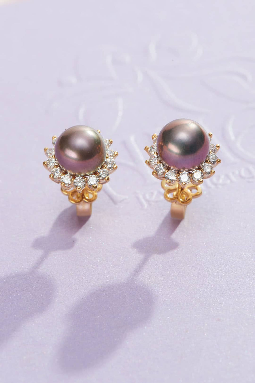 Bông tai Vàng Ngọc trai Aubergine Freshwater Cultured Pearl SunflowerEarrings in 14K Yellow Gold by AME Jewellery