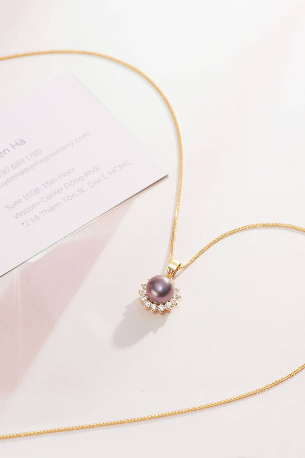 Mặt dây chuyền Vàng Ngọc trai Aubergine Freshwater Pearl Sunflower Pendant 14K Yellow Gold by AME Jewellery