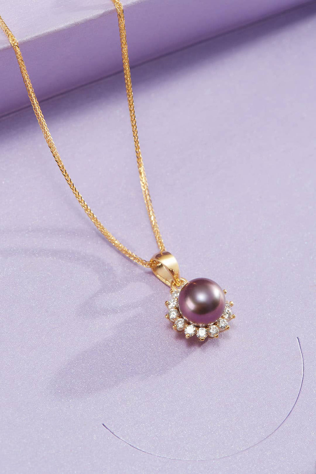 Mặt dây chuyền Vàng Ngọc trai Aubergine Freshwater Pearl Sunflower Pendant 14K Yellow Gold by AME Jewellery