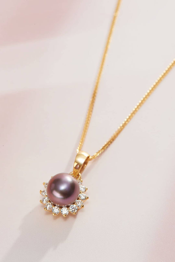 Mặt dây chuyền Vàng Ngọc trai Aubergine Freshwater Pearl Sunflower Pendant 14K Yellow Gold by AME Jewellery