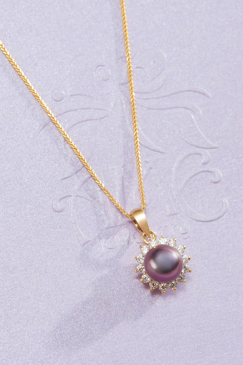 Mặt dây chuyền Vàng Ngọc trai Aubergine Freshwater Pearl Sunflower Pendant 14K Yellow Gold by AME Jewellery