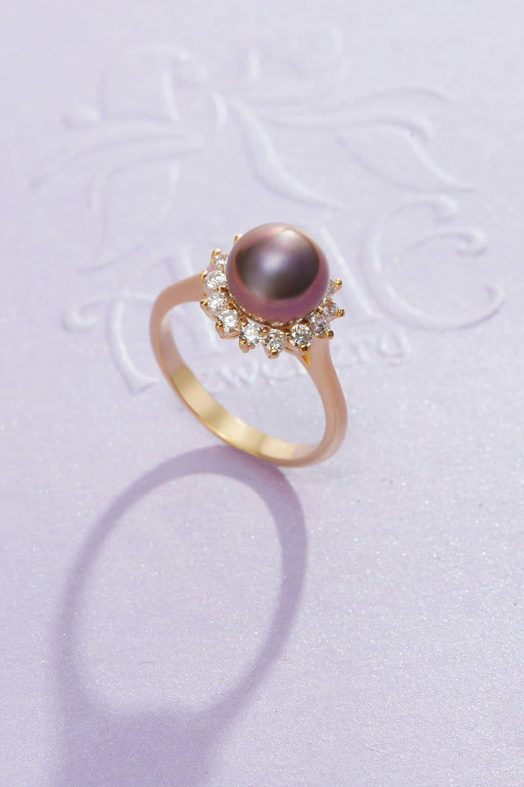 Nhẫn Vàng 14K Ngọc trai Aubergine Freshwater Pearl Sunflower Ring in 14K Yellow Gold by AME Jewellery