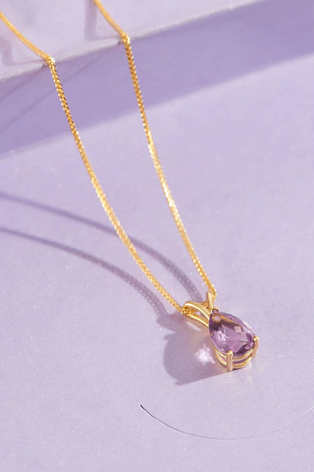 Mặt dây Vàng Đá quý thiên nhiên Pear-shaped Amethyst Pendant Necklace in 14K Yellow Gold by AME Jewellery