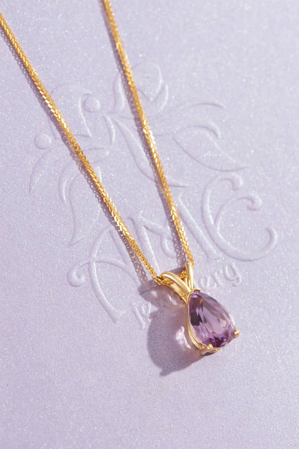 Mặt dây Vàng Đá quý thiên nhiên Pear-shaped Amethyst Pendant Necklace in 14K Yellow Gold by AME Jewellery