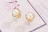 Bông tai Hoa Vàng 14K Ngọc trai White Freshwater Pearl Gold Earrings | AME Jewellery