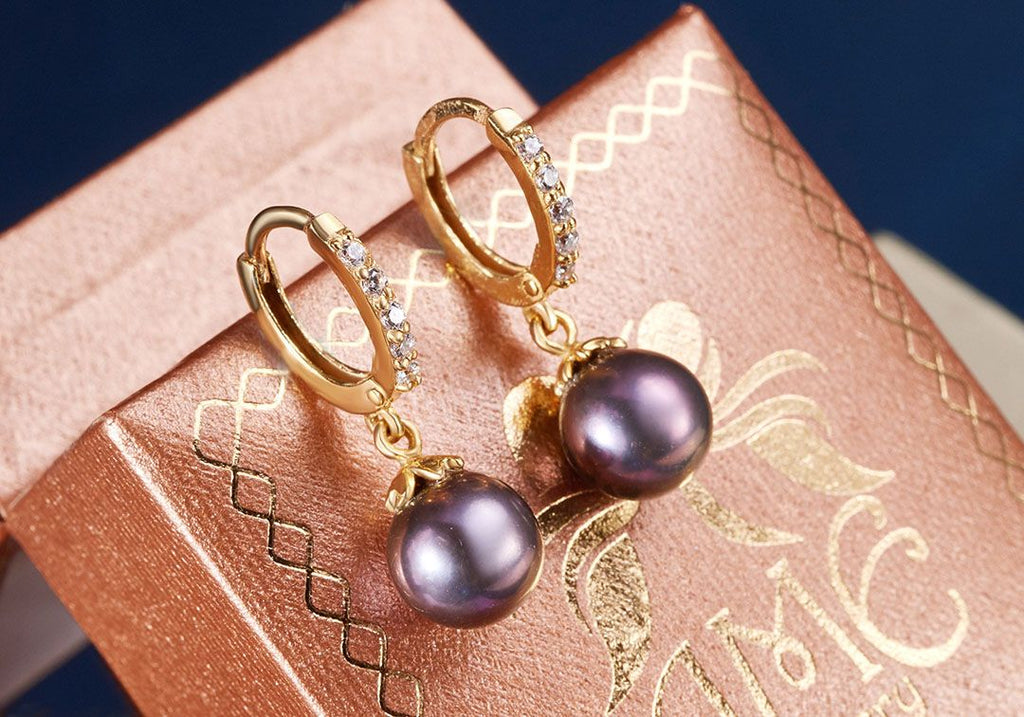 Bông tai Vàng 14K Ngọc trai Peacock Freshwater Pearl Earrings | AME Jewellery