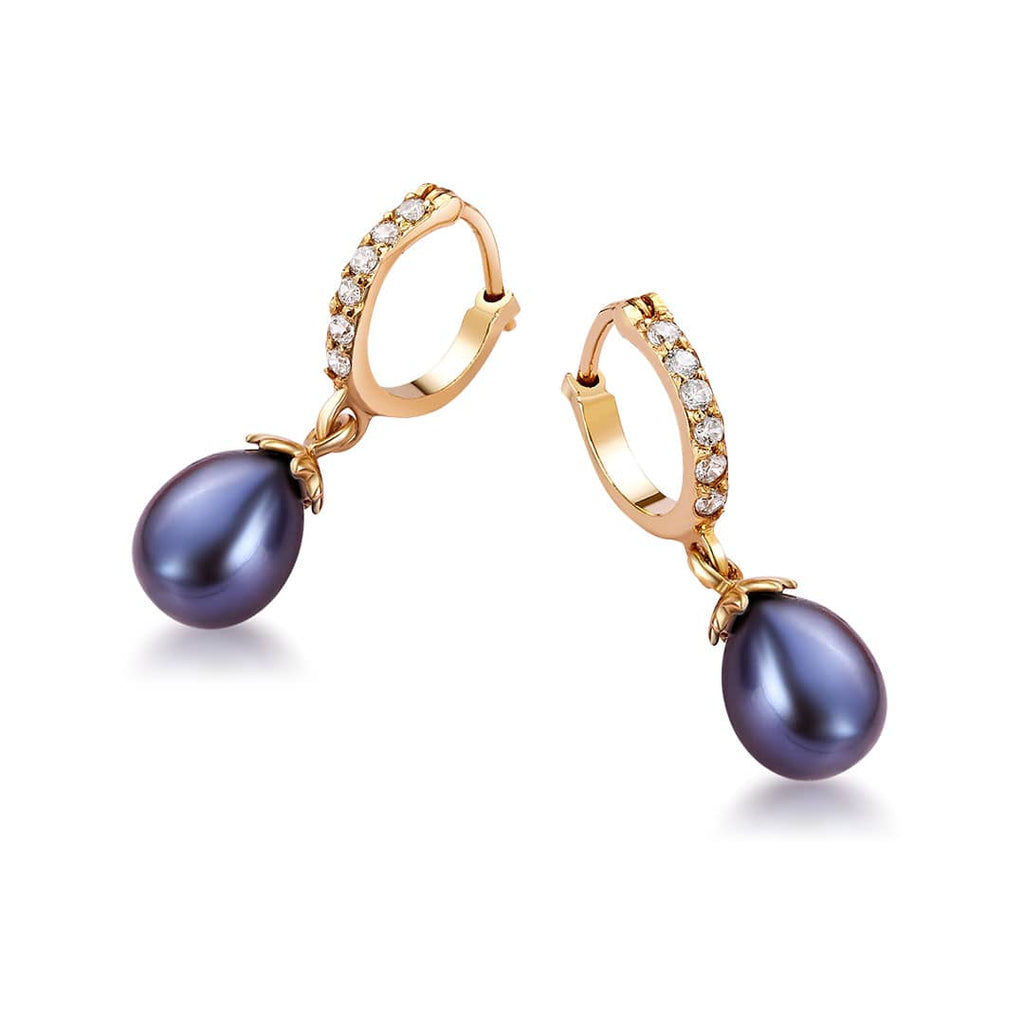 Bông tai Vàng 14K Ngọc trai Aubergine Teardrop Pearl Hinged Earrings in 14K Yellow Gold by AME Jewellery