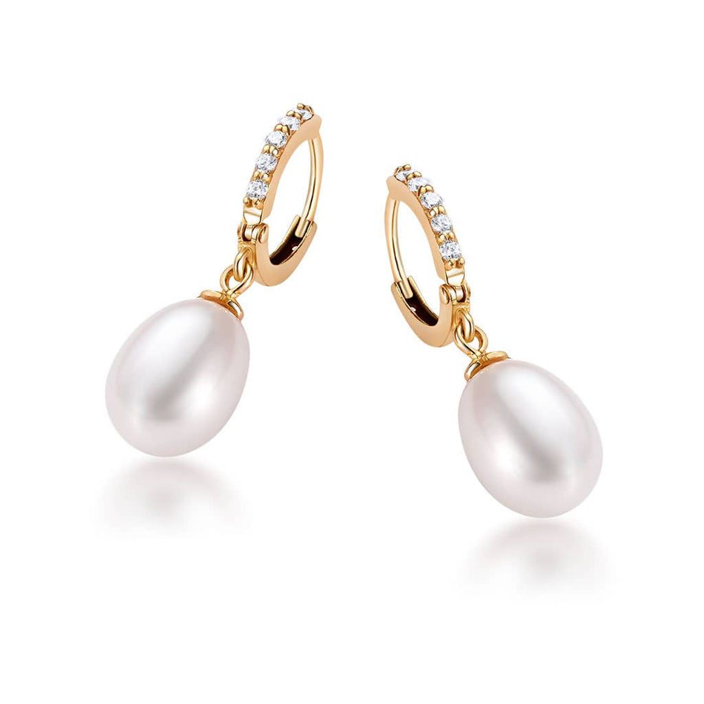 Bông tai Vàng 14K Ngọc trai White Teardrop Pearl Hinged Earrings in 14K Yellow Gold by AME Jewellery