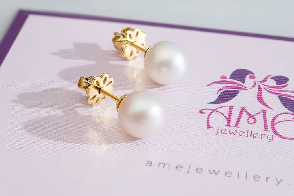 Bông tai Vàng 14K Ngọc trai trắng Freshwater Pearl Gold Earrings | AME Jewellery