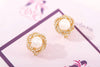 Bông tai Vàng Ngọc Trai trắng White Freshwater Cultured Pearl Halo Nest Earrings 14K Yellow Gold by AME Jewellery