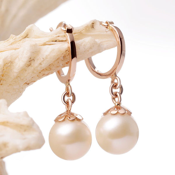 Bông tai Vàng Hồng 14K Ngọc trai trắng White Freshwater Pearl Hinged Earrings in 14K Rose Gold by AME Jewellery