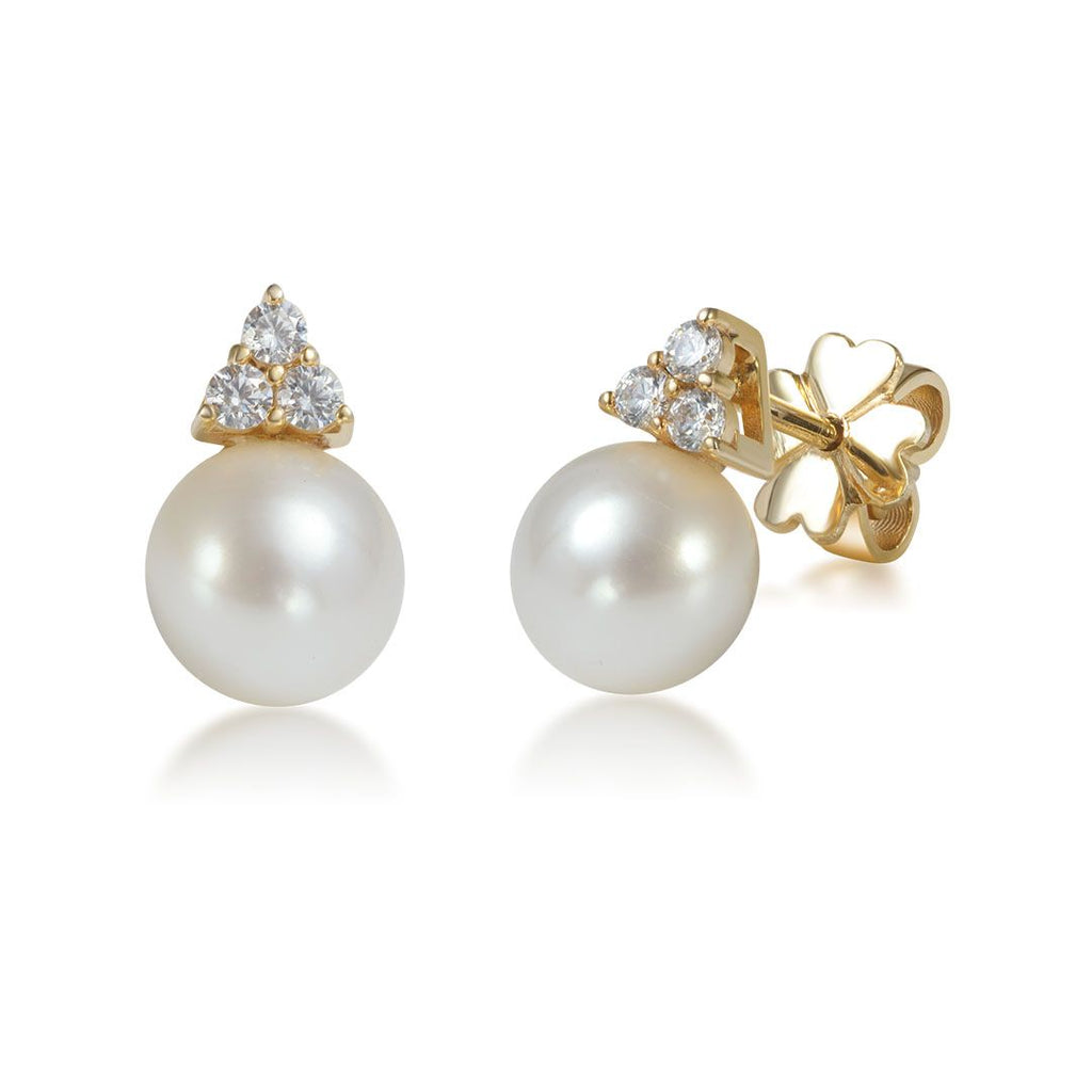 Bông tai Vàng 14K Ngọc trai trắng White Freshwater Pearl Earrings in 14K Yellow Gold by AME Jewellery