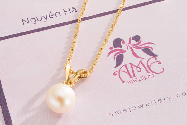 Mặt dây chuyền Vàng 14K Ngọc trai trắng White Freshwater Pearl  Gold Pendant Necklace by AME Jewellery
