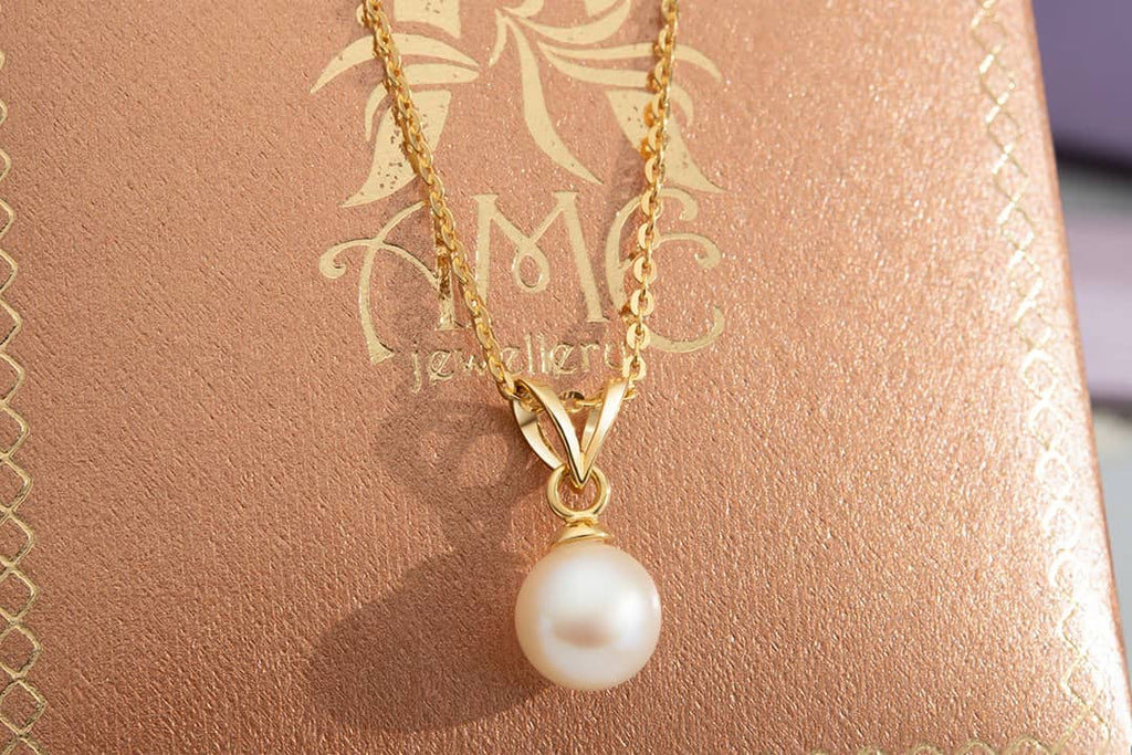 Mặt dây chuyền Vàng 14K Ngọc trai trắng White Freshwater Pearl  Gold Pendant Necklace by AME Jewellery